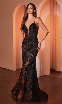Black/Nude Ladivine Long Formal Dress CC0389
