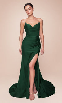 Hunter Green Ladivine Long Formal Dress CD791