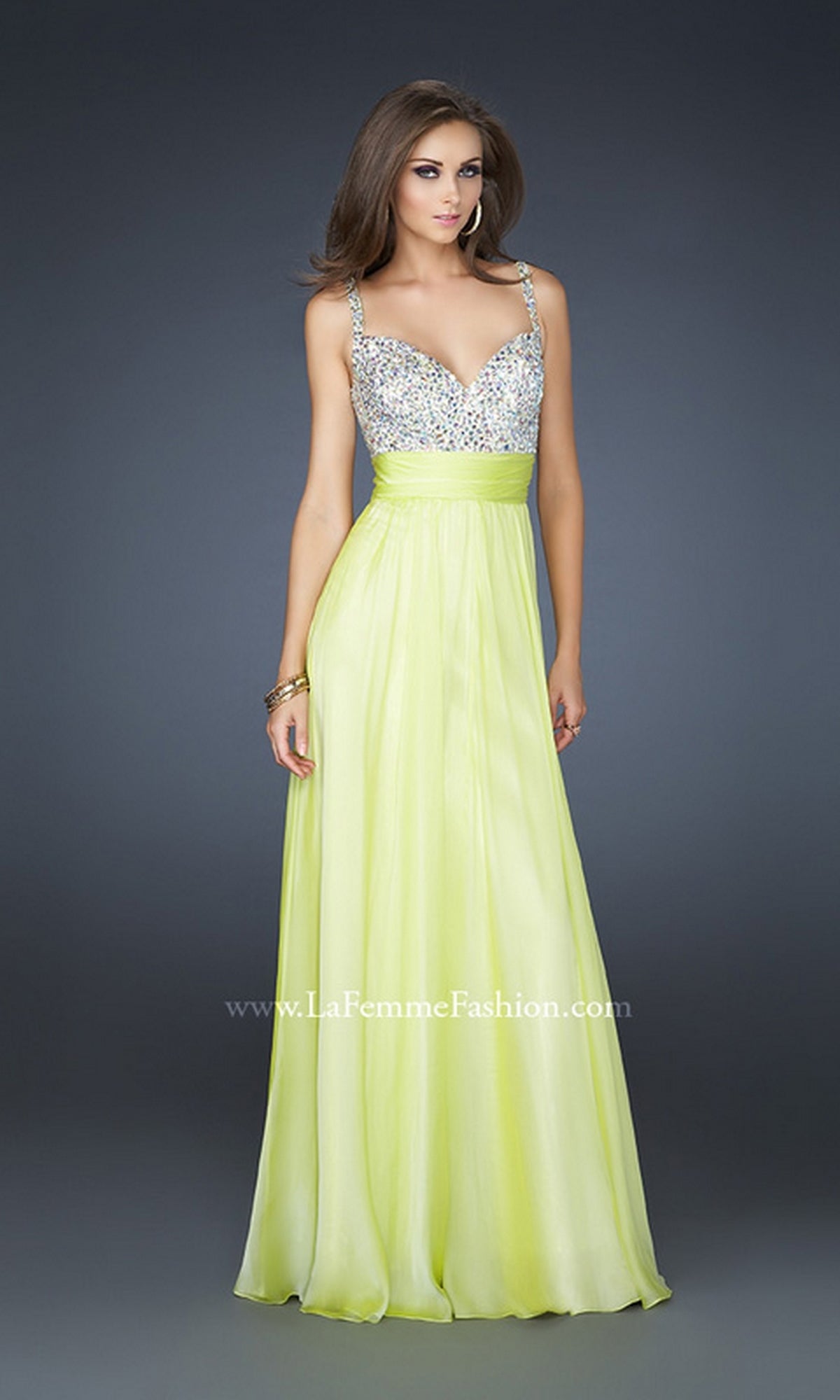 Light Lime Long Formal La Femme Dress 16802