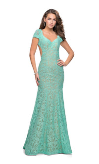 Light Mint Open Back Floor Length Dress by La Femme