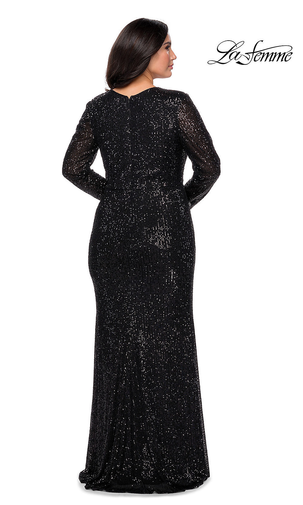  Sequin Long Sleeve La Femme Plus-Size Prom Dress