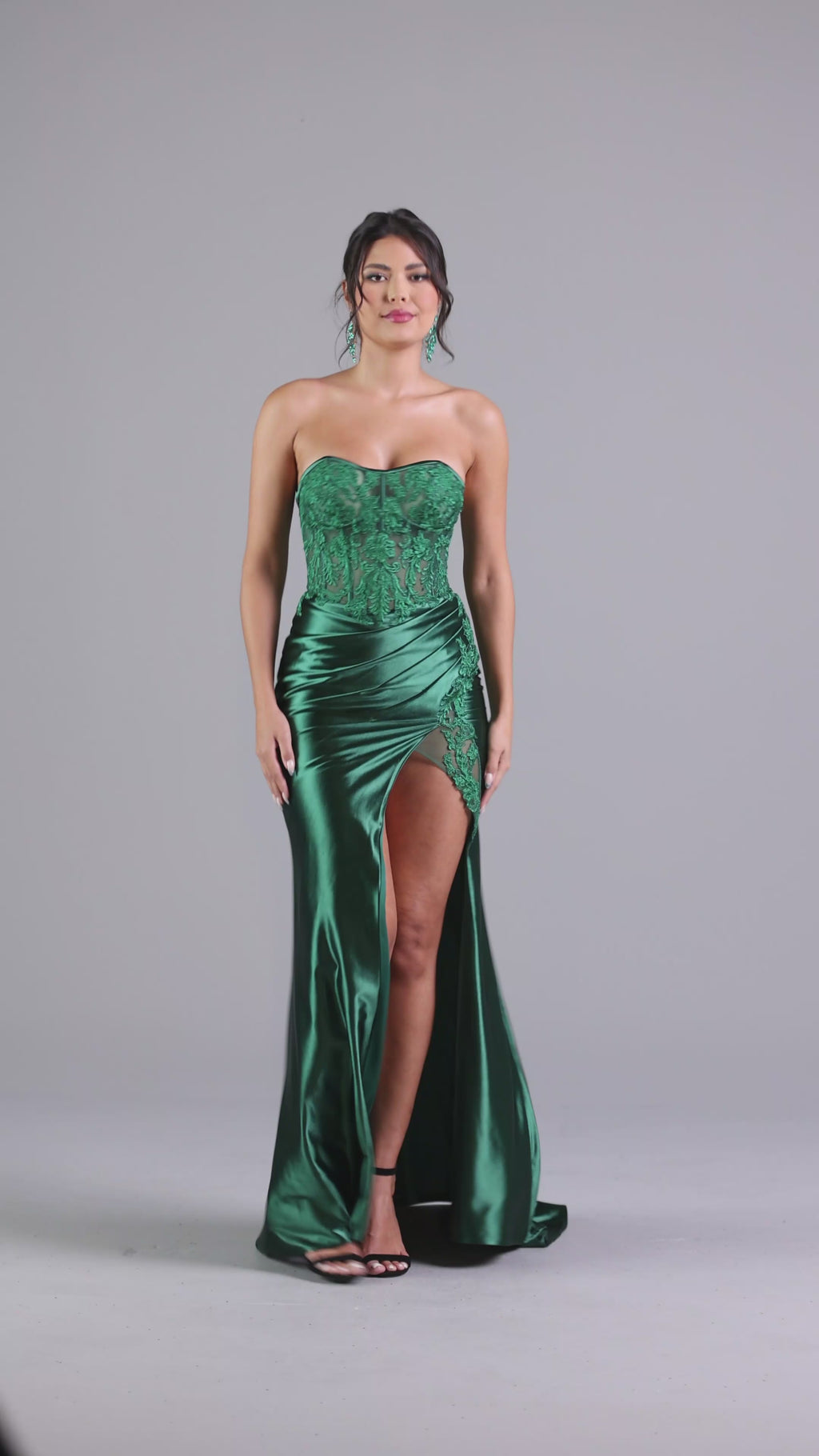 Dark Green Strapless Long Prom Dress with Lace