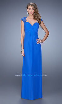 Electric Blue Open-Back Empire-Waist Long La Femme Prom Dress