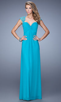 Peacock Open-Back Empire-Waist Long La Femme Prom Dress