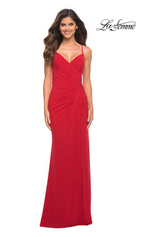  La Femme Strappy-Corset-Back Cute Long Prom Dress